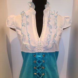 Blue & White Corset Style Blous
